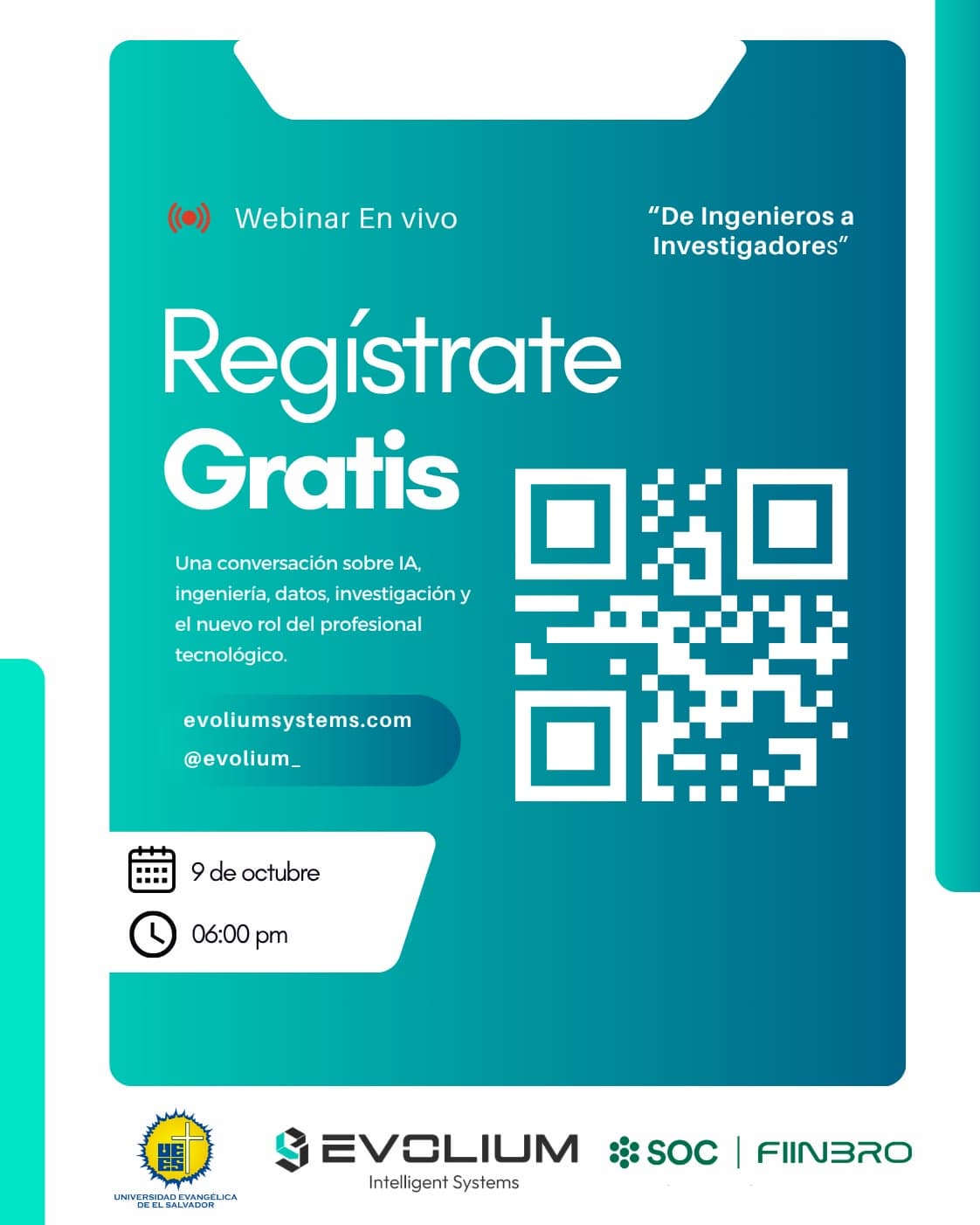 Flyer: regístrate gratis al webinar, 9 de octubre, 6:00 p.m.