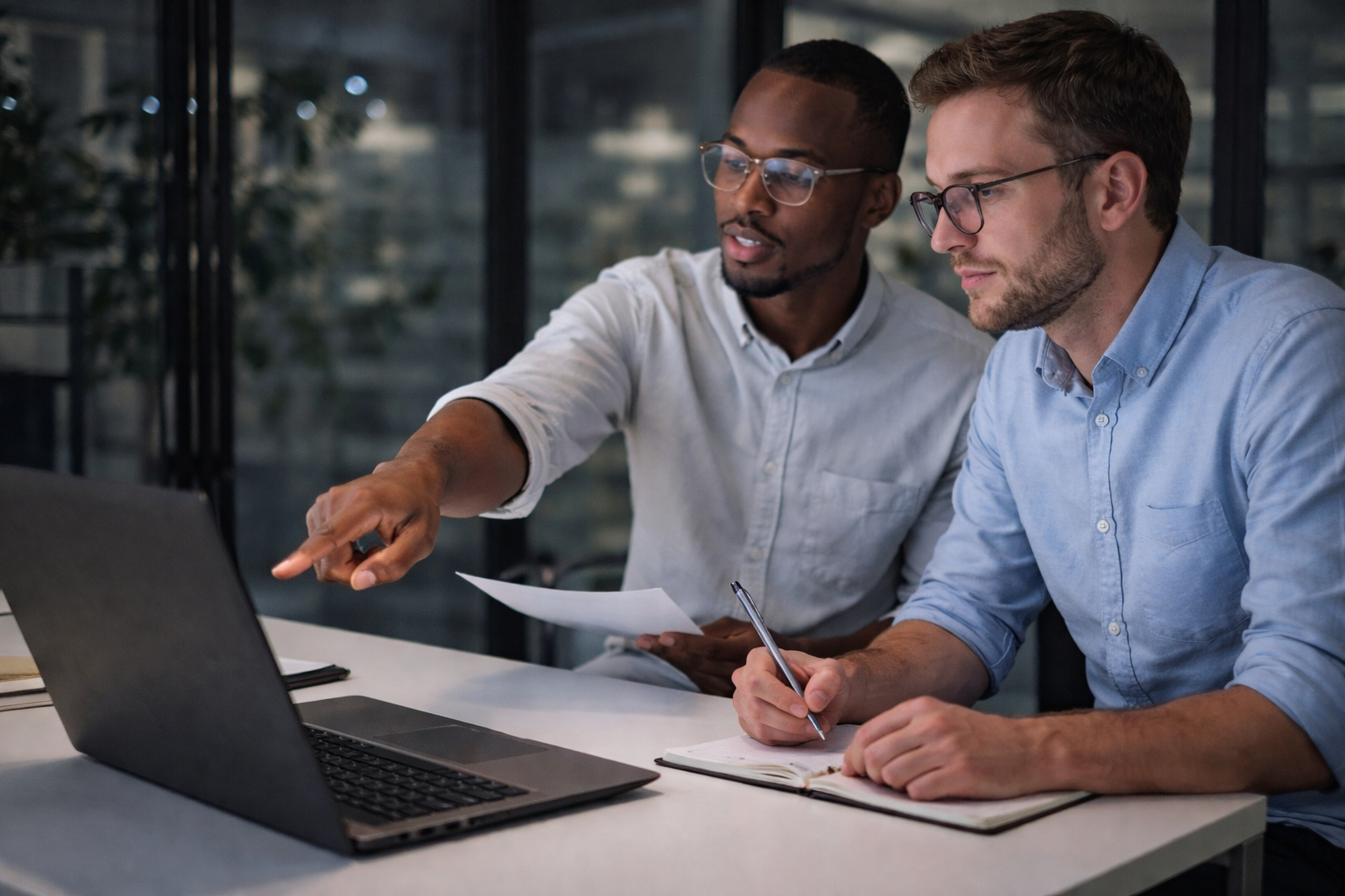 Team collaborating in modern workspace
